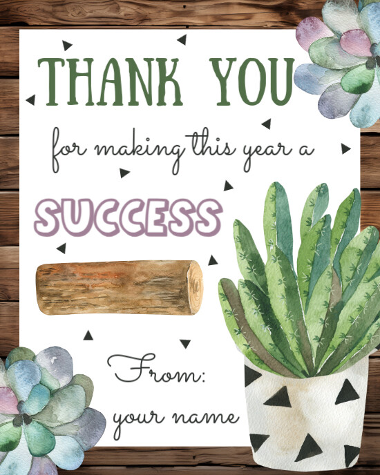 Succulent Gift Tag Printable Thank you Teacher Appreciation Instagram Portrait template