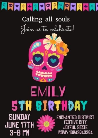 Sugar Skull Birthday Invitation A6 template