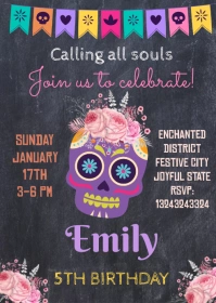Sugar Skull Birthday Invitation A6 template