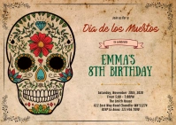 Sugar skull birthday party invitation A6 template