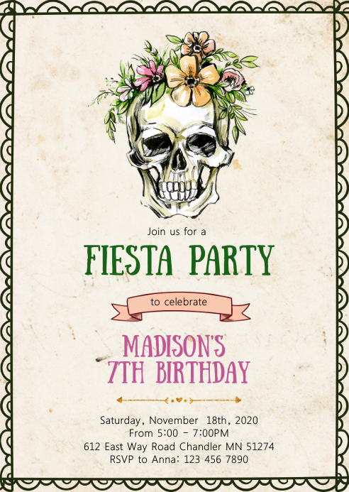 Sugar Skull Birthday Party Invitation Template Postermywall