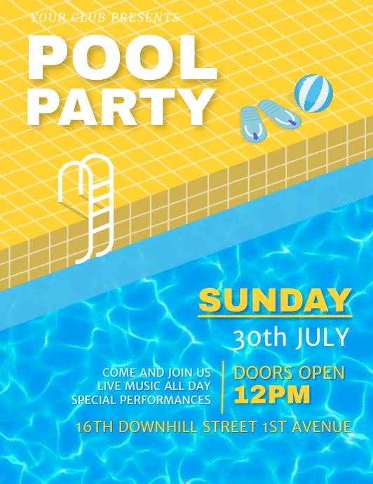 summer, retail, event, pool party 传单(美国信函) template