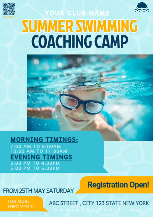 summer classes, swimming camp,event A5 template