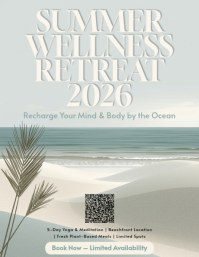 Summer 2026 Beach Wellness Flyer | Minimal Yoga Retreat Design Ulotka (US Letter) template