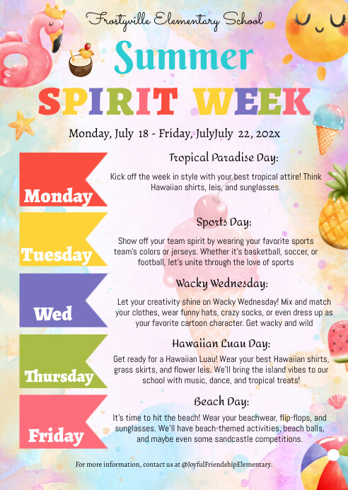 summer Appreciation Week Itinerary Flyer A6 template
