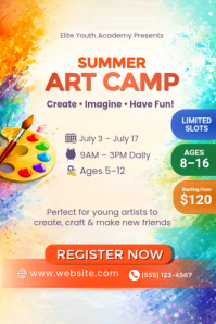 Summer Art Camp Flyer Template | Kids Art Workshop Poster | Creative Camp Invitation | Children Pain