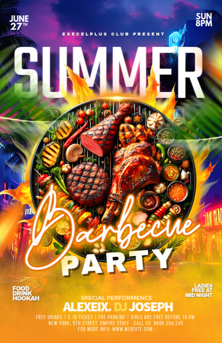 Summer barbecue party invitation Tablóide template
