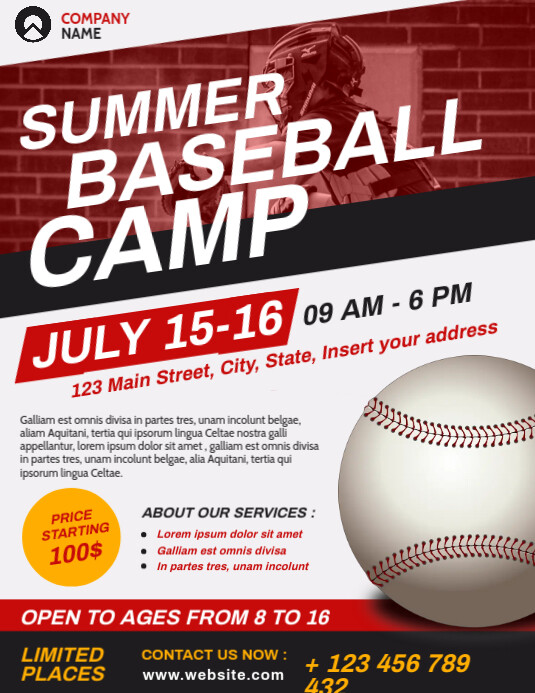 summer baseball camp flyer advertising templa Iflaya (Incwadi ye-US) template