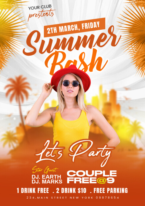 Summer Bash Party Flyer A4 template