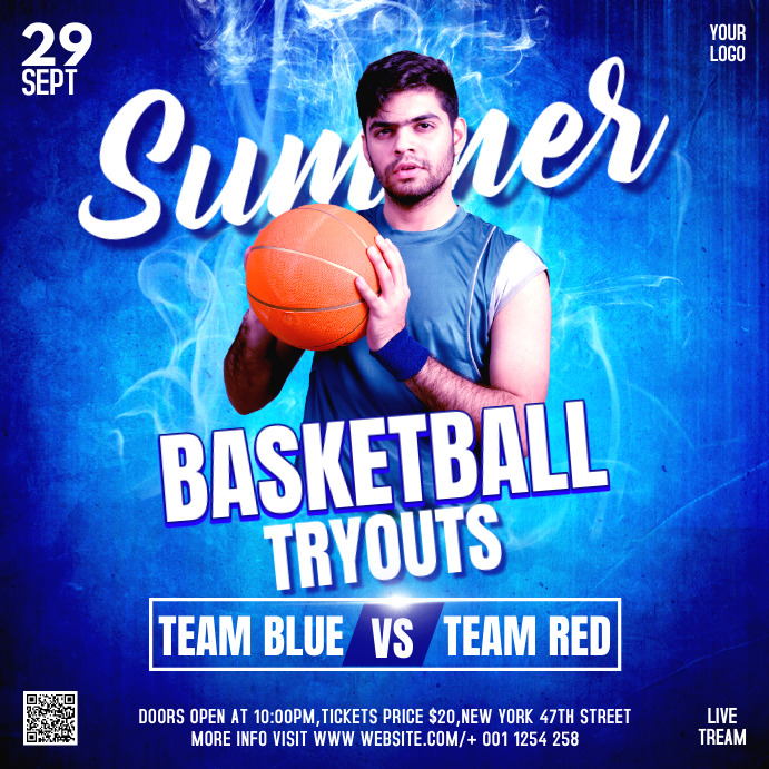 summer basketball tryouts flyer design Instagram Plasing template
