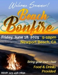 Summer Beach Bonfire Flyer Volante (Carta US) template