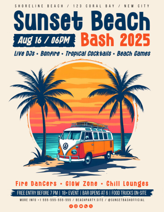 Summer Beach Party Flyer Folheto (US Letter) template