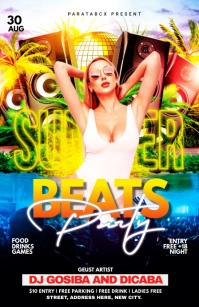 Summer Beach Party flyer Szeroki pół strony template