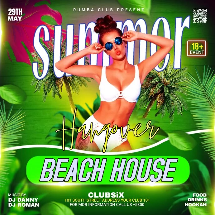 Summer beach party flyer Instagram na Post template