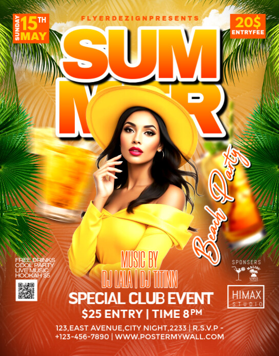 Summer Beach Party Flyer Плакат/настенная панель template