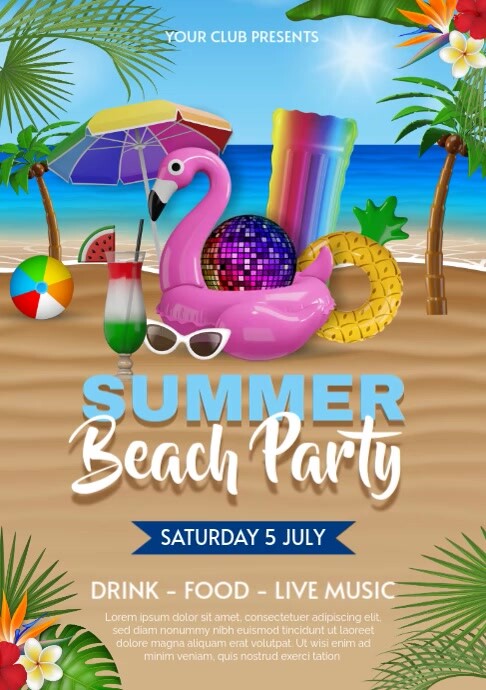 Copy of summer beach party poster with animated disco ball in a ...