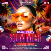 Summer Beach Party Video Ads Flyer Instagram Post template
