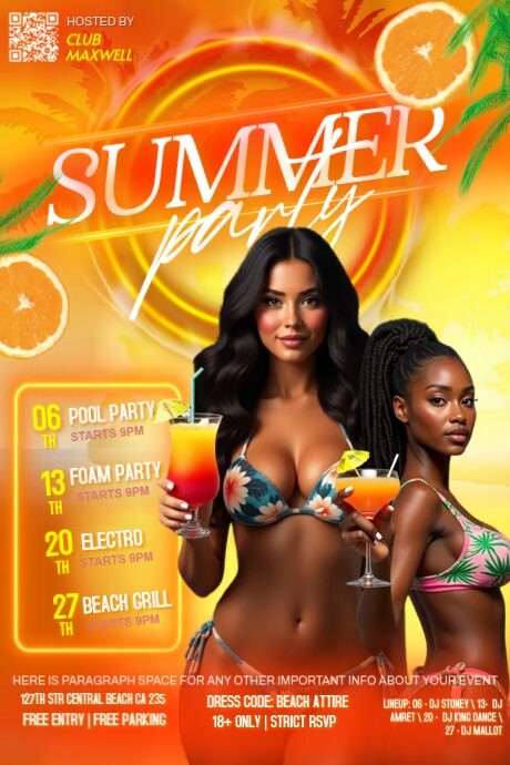 Summer beach pool party line up schedule template Iphosta