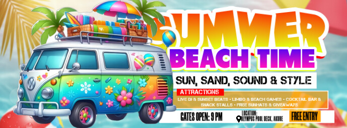 Summer Beach Time Travel Facebook 封面图片 template