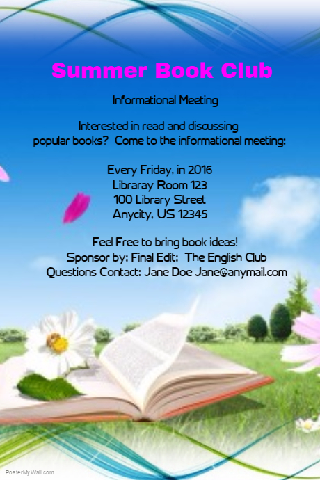summer book club flyer template postermywall