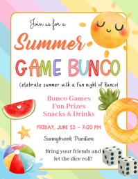 Summer Bunco Party Invitation Template | Bunco Game Night Folheto (US Letter)