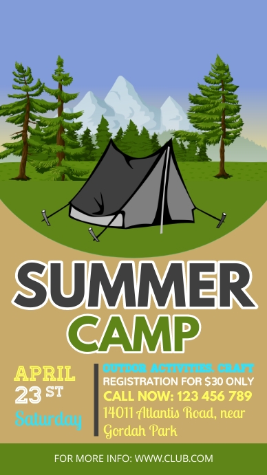 Summer camp flyer, summer, holiday Digital Display (9:16) template