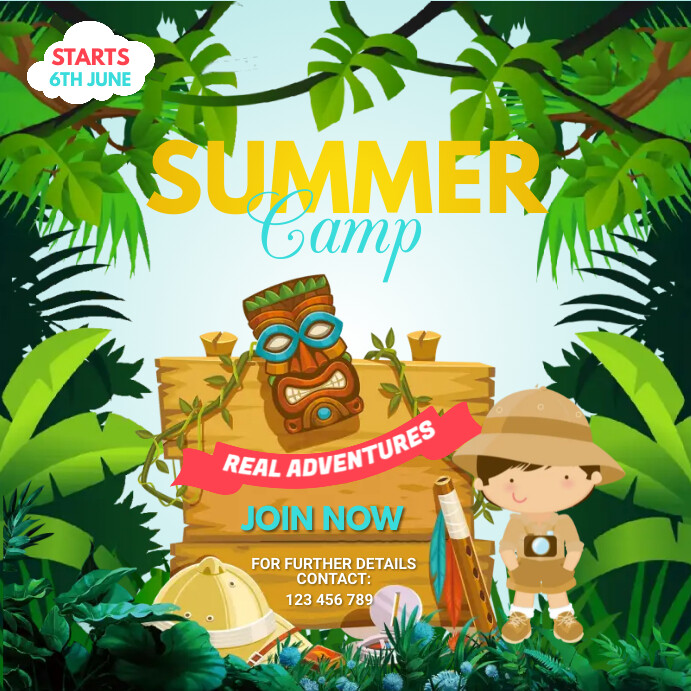 Summer Camp Flyer, Summer, Holidays Wpis na Instagrama template