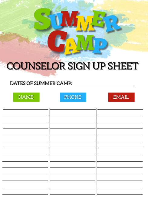 Summer Camp Sign Up Sheet Template PosterMyWall Summer Camp Sign Up Sheet Template PosterMyWall