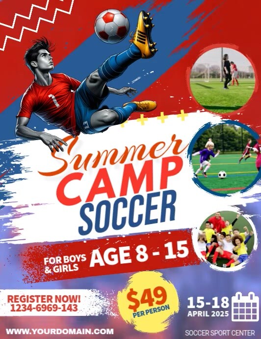 Red Summer Soccer Camp Flyers Template | PosterMyWall