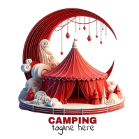 Summer camping chinese style camp illustration logo template