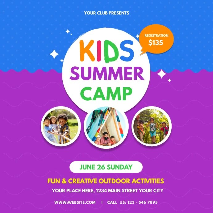 Summer Camping Flyer, Summer Camp, Scout Kwadrat (1:1) template