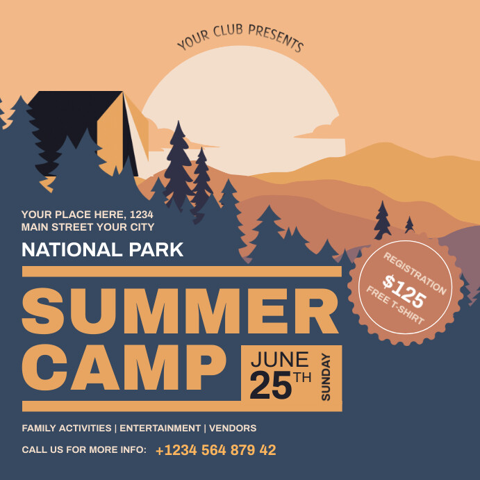 Summer Camping Flyer, Summer Camp, Scout Square (1:1) template