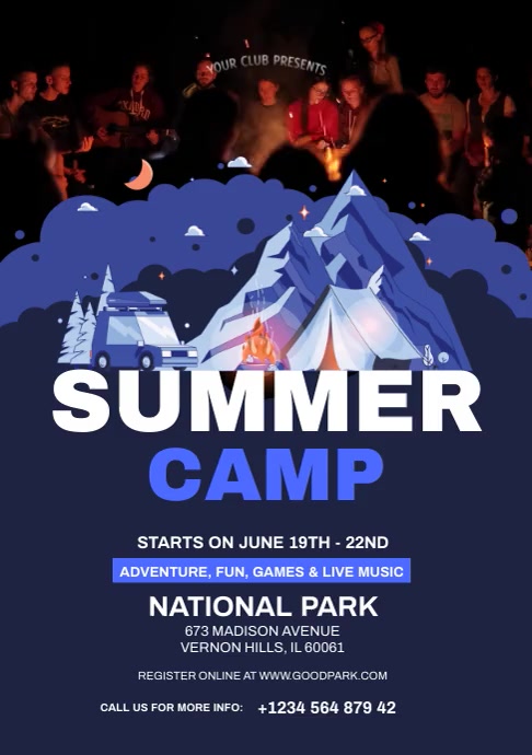 Summer Camping Poster, Summer Camp, Scout A4 template