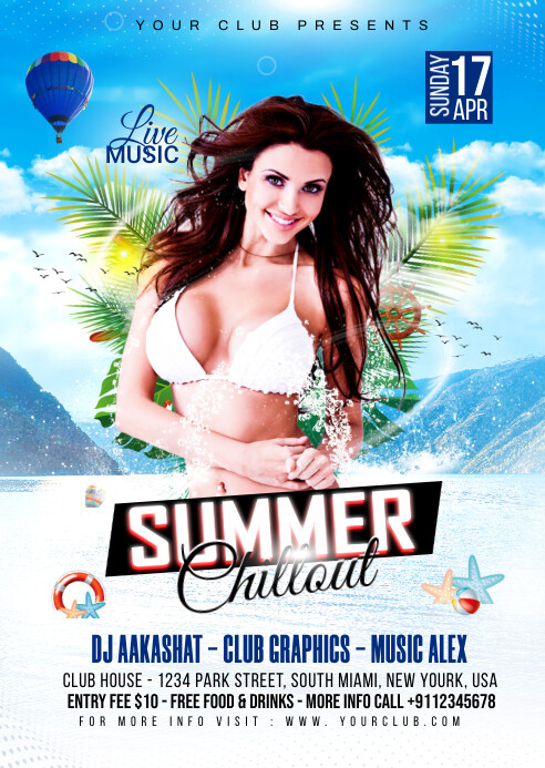 summer chillout party flyer A6 template