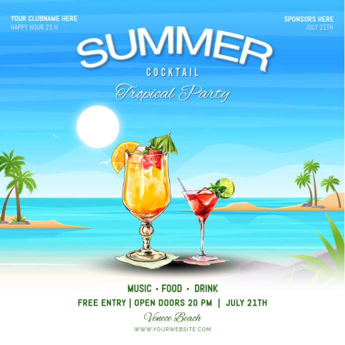Summer Cocktail design flayer Instagram Post template