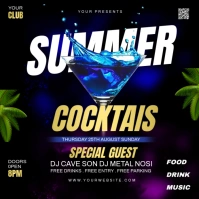 Summer cocktail party poster สี่เหลี่ยมจัตุรัส (1:1) template