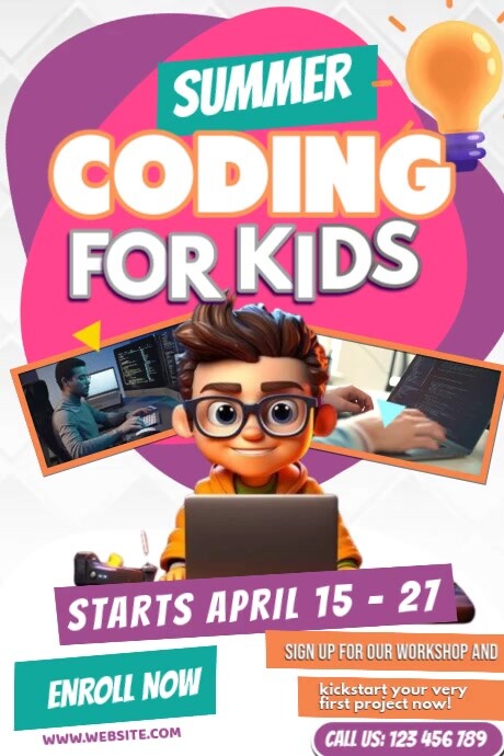 Summer Coding For Kids 海报 template