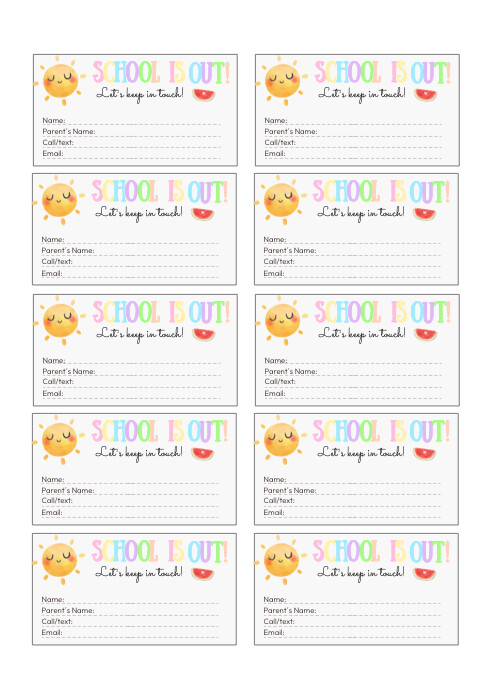 Summer Contact Card, Editable Printable Summe A4 template