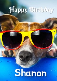 Summer Dog Birthday Photo Card Template A4