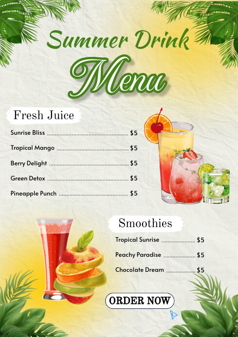 Summer Drink Menu Template | PosterMyWall