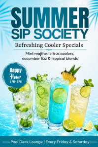 Blue Summer Drink Specials Poster Template