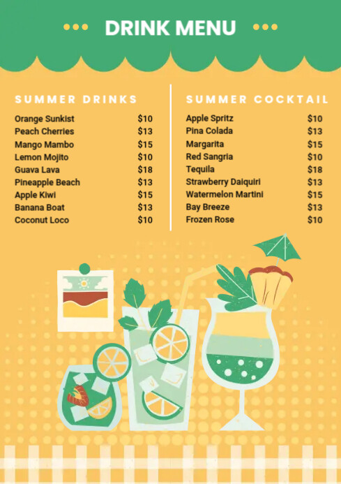 Summer Drinks Menu Template | PosterMyWall