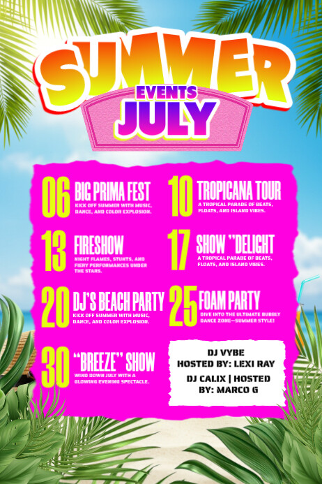 July Events Graphics Summer Event July Schedule Template | PosterMyWall