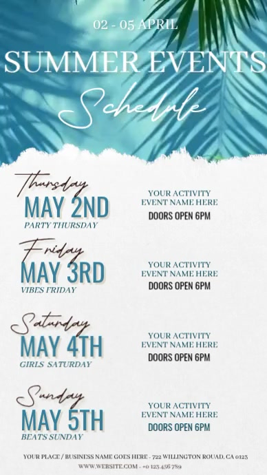 Summer Event Schedule Template | PosterMyWall
