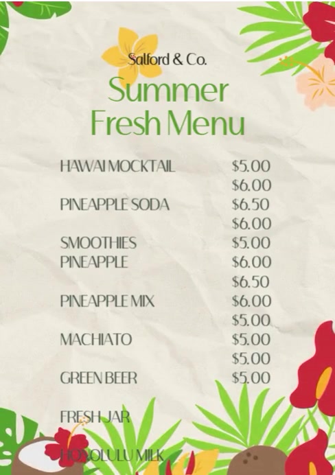 Summer Fresh Menu Template | PosterMyWall