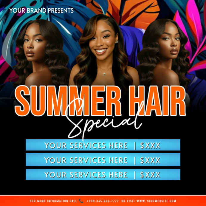 Summer Hair Special Flyer | Beauty Salon Discount Promotion Template Publicação no Instagram