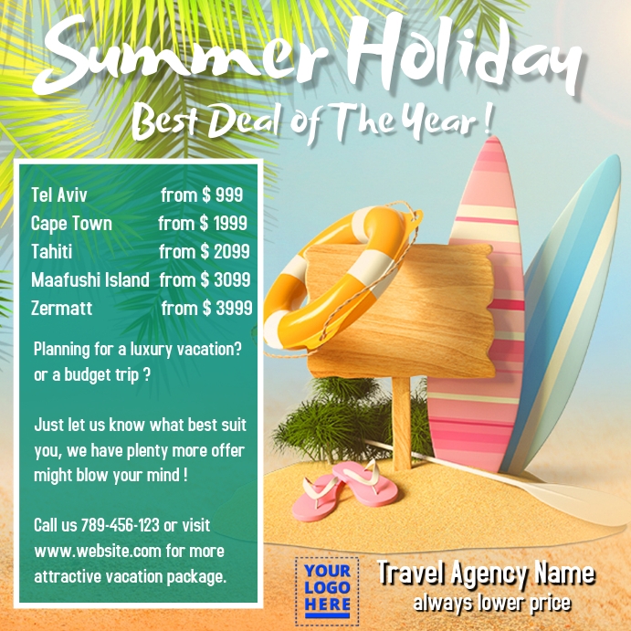 Copy of Summer holiday travel package template PosterMyWall
