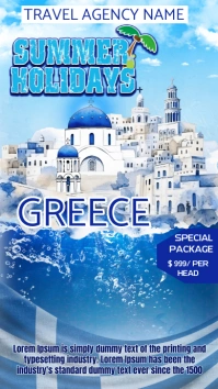 Summer Holidays Greece blue Digital na Display (9:16) template