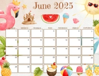 summer June calendar 2025 ใบปลิว (US Letter) template