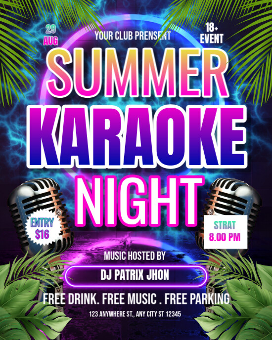 summer karaoke night Instagram Portrait template